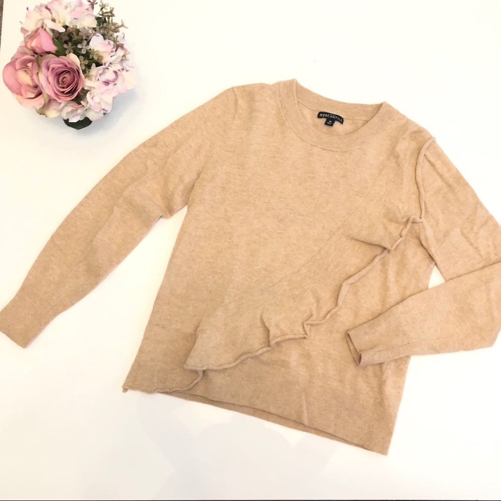 Last Chance | J Crew | tan knit ruffle sweater | M